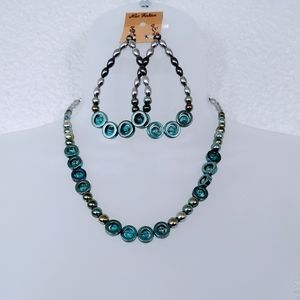 Laser Emblazoned Hematite Necklace & Earrings Set